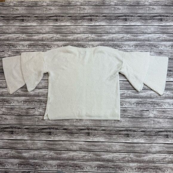 Falls Creek Womens Tiered Ruffle Sleeve Sweater S SM Small Ivory Cream Off White - Picture 13 of 13